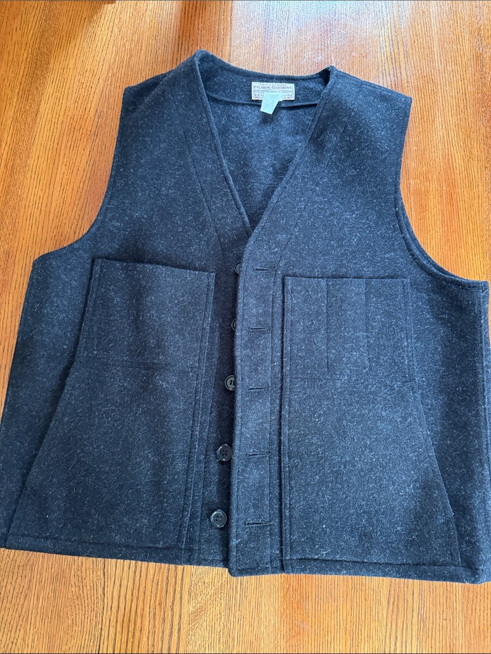 Filson Dark Charcoal Wool Button Vest